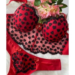 Conjunto Cropped Glamour Coração Vermelho c/Preto Conjunto Cropped Glamour Coração Vermelho c/Preto