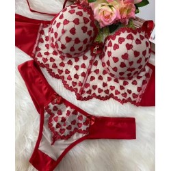 Conjunto Cropped Glamour Coraçao Vermelho c/Creme Conjunto Cropped Glamour Coraçao Vermelho c/Creme
