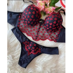 Conjunto Cropped Glamour Coração Preto C/Vermelho Conjunto Cropped Glamour Coração Preto C/Vermelho