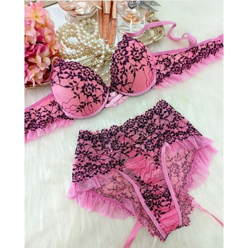Conjunto Lacradora Império Rosa c/ Preto