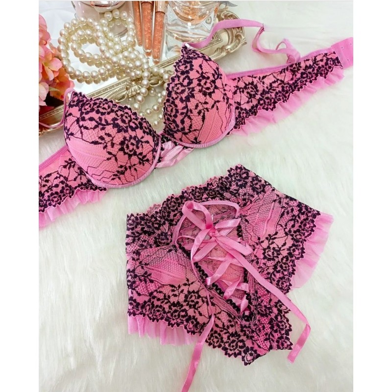 Conjunto Lacradora Império Rosa c/ Preto