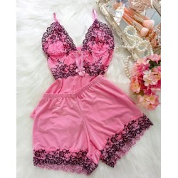 Babydoll Luxo Rosa c/ Preto Babydoll Luxo Rosa c/ Preto