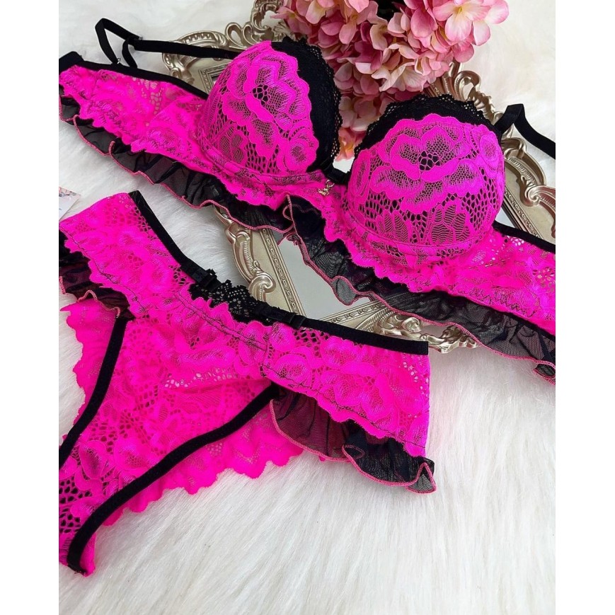 Conjunto Penélope Pink c/ Preto-Neon