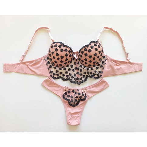 Conjunto Cropped Glamour Coração Rosa C/Preto Conjunto Cropped Glamour Coração Rosa C/Preto