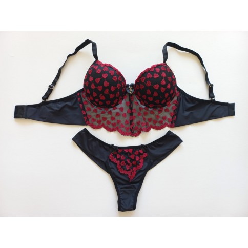 Conjunto Cropped Glamour Coração Preto C/Vermelho Conjunto Cropped Glamour Coração Preto C/Vermelho