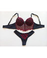 Conjunto Cropped Glamour Coração Preto C/Vermelho