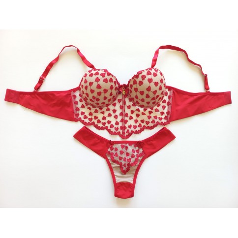 Conjunto Cropped Glamour Coraçao Vermelho c/Creme Conjunto Cropped Glamour Coraçao Vermelho c/Creme