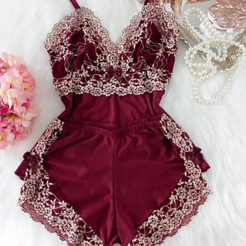 Baby Doll Luxo Francesa Bordeaux Baby Doll Luxo Francesa Bordeaux