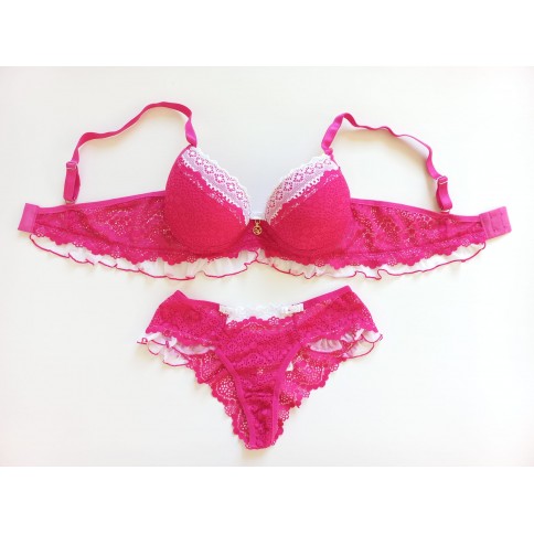 Conjunto Penelope Babado Império Rosa c/Branco Conjunto Penelope Babado Império Rosa c/Branco