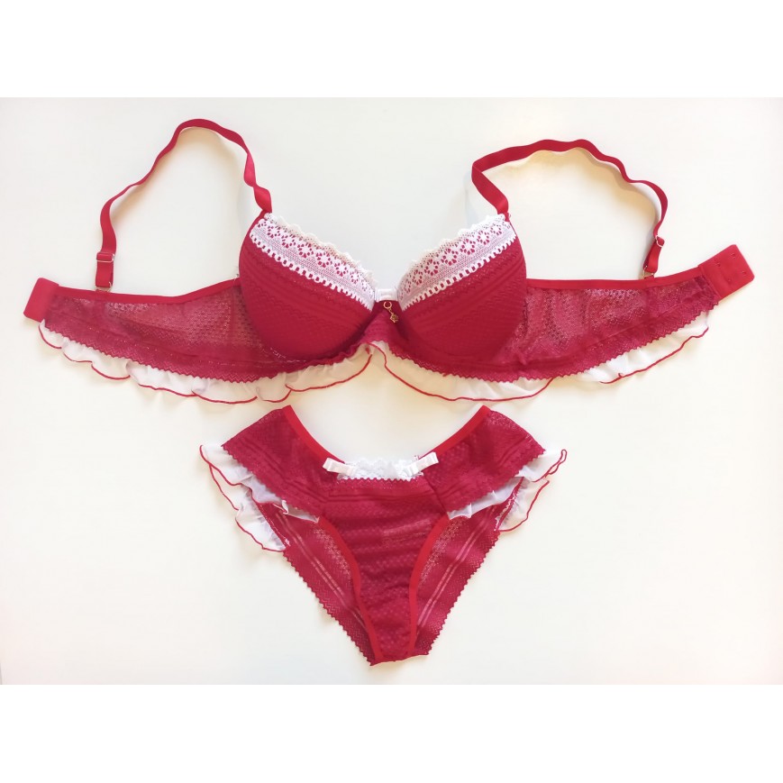 Conjunto Penelope Babado Império Vermelho c/Branco