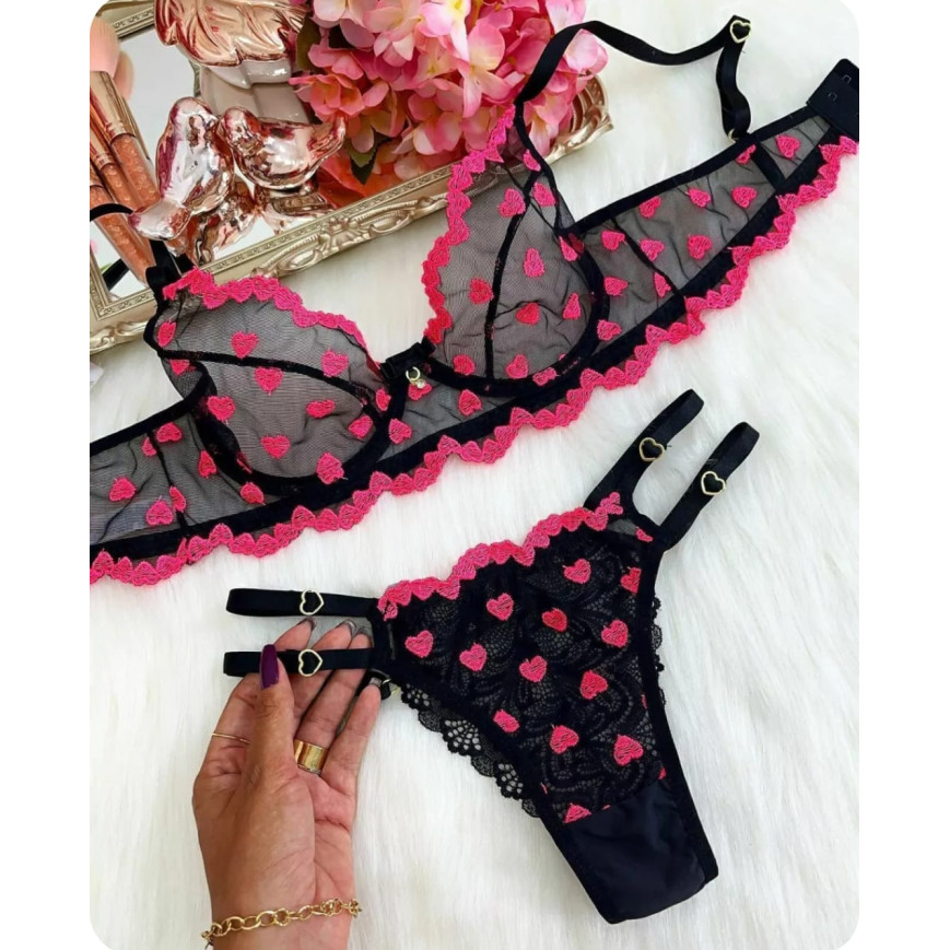 Conjunto Love Império Preto C/Pink Neon