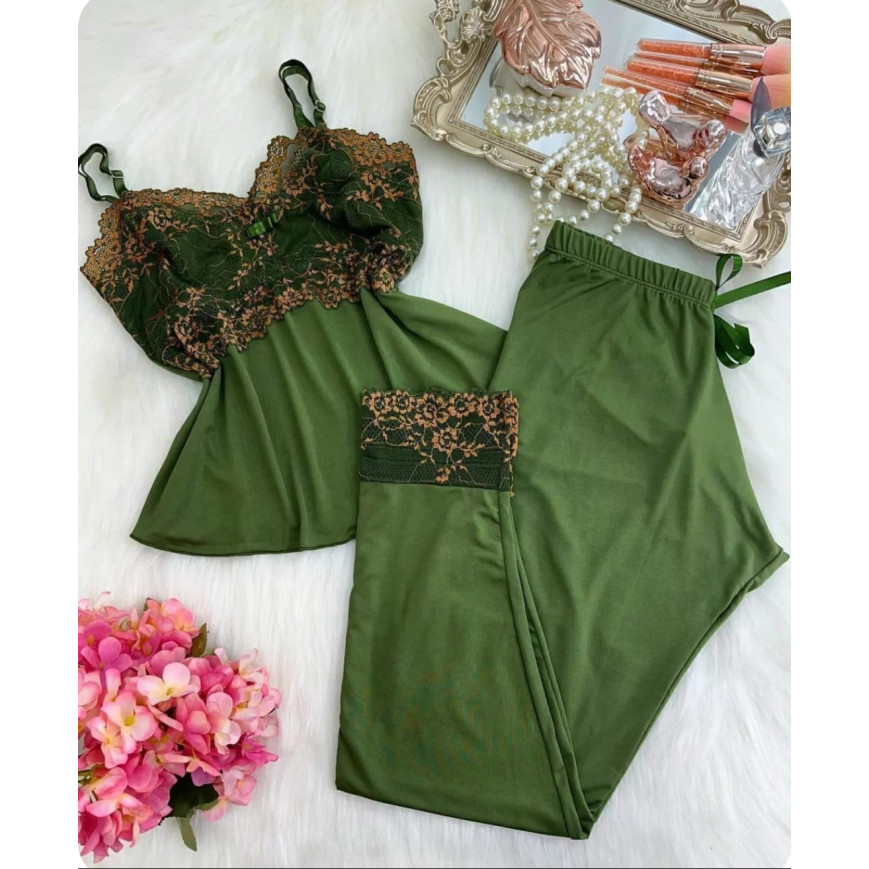 Baby Doll Luxo Império Calça Verde Escuro