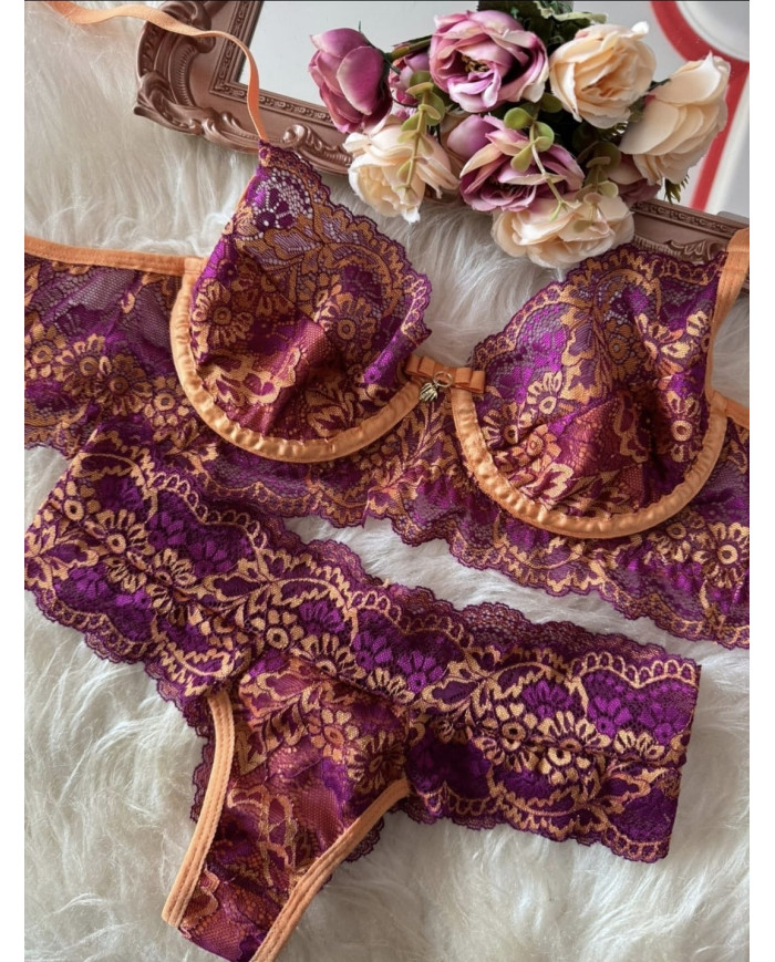 Conjunto S/Bojo C/Aro Lilás C/ Laranja