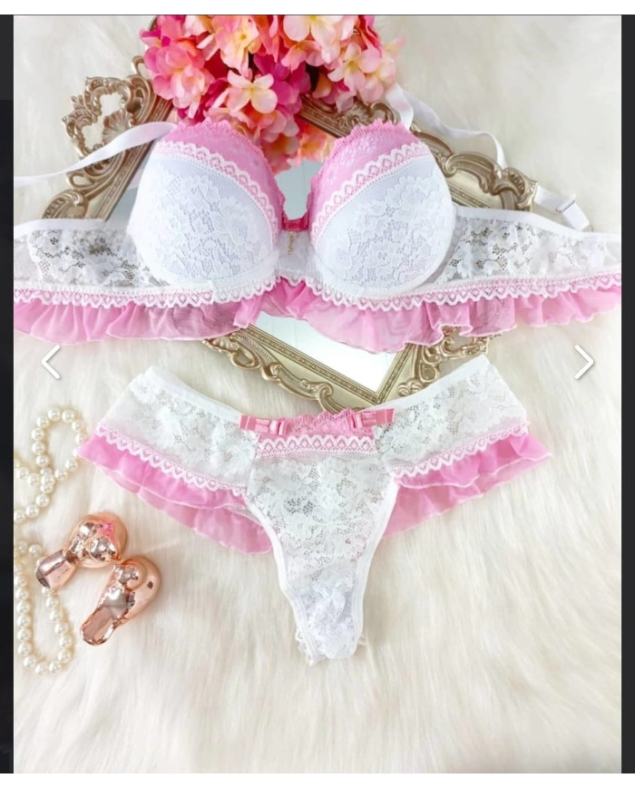 Conjunto Penélope  Branco com Rosa