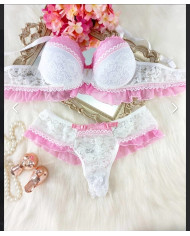 Conjunto Penélope  Branco com Rosa