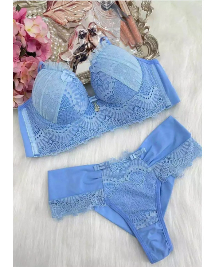 Conjunto Cristal Tule Poá - Azul Claro